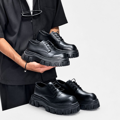 ✨کفش لوفر مردانه (Loafer) - چرم چروک مشکی با لژ بزرگ و طراحی لوکس✨